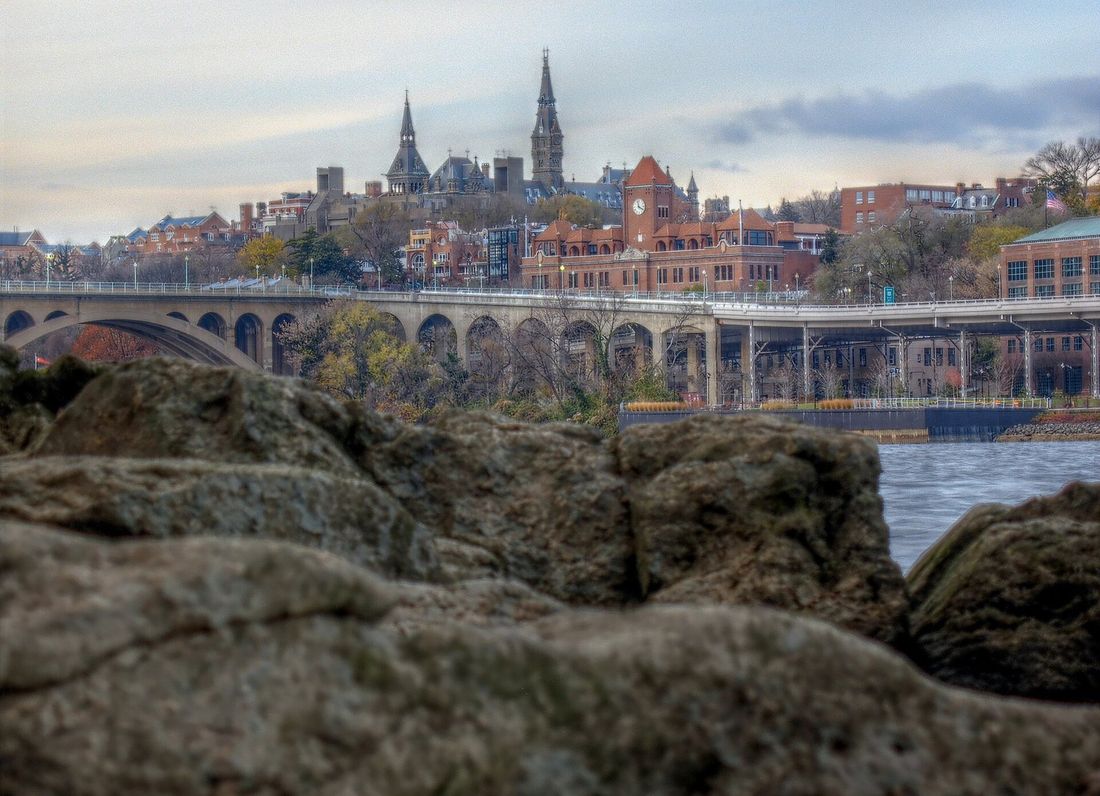 Georgetown and Georgetown University seen across the Potomac from Theodore Roosevelt Island